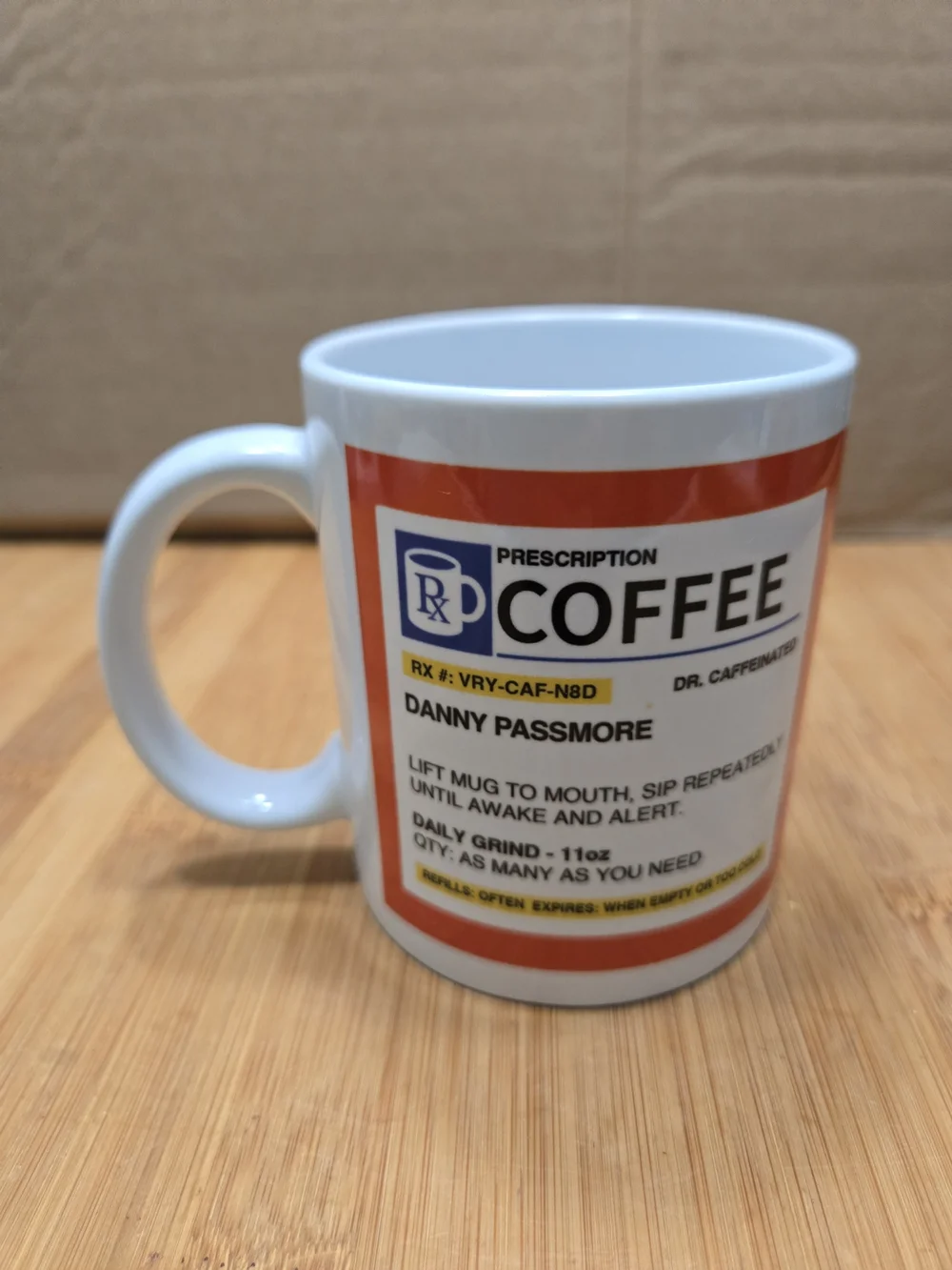 Prescription Coffee Novelty Mug - RX #: VRY-CAF-N8D DR. CAFFEINATED